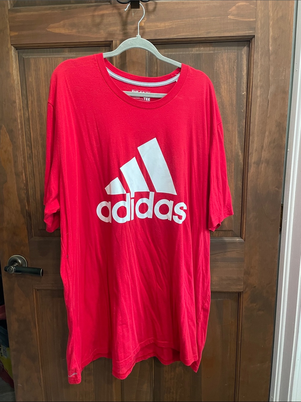 adidas Red Short-Sleeve Logo Tee with White Print